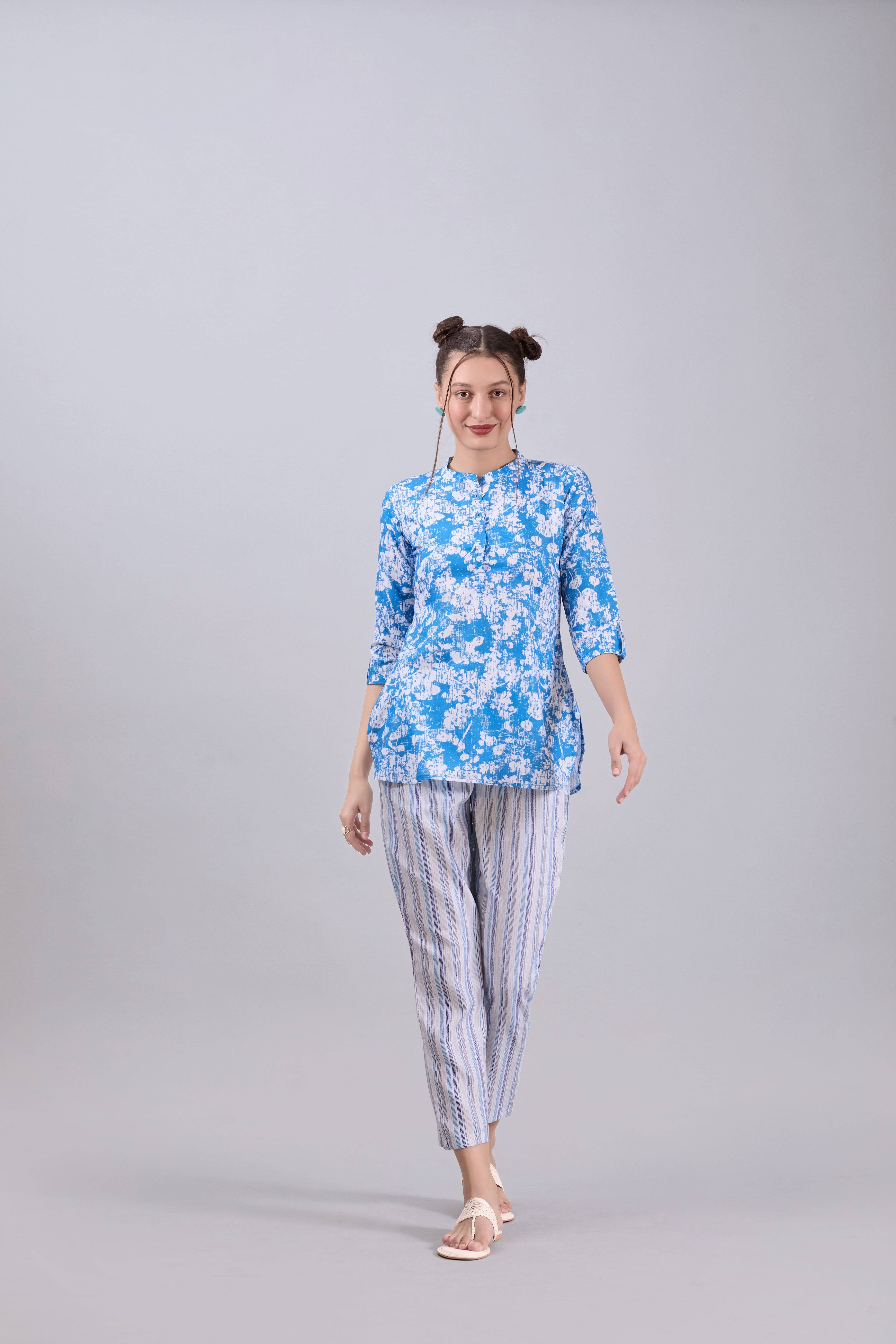     			Amarasha Women Printed Top With Trousers Co-Ord Set ( Blue )