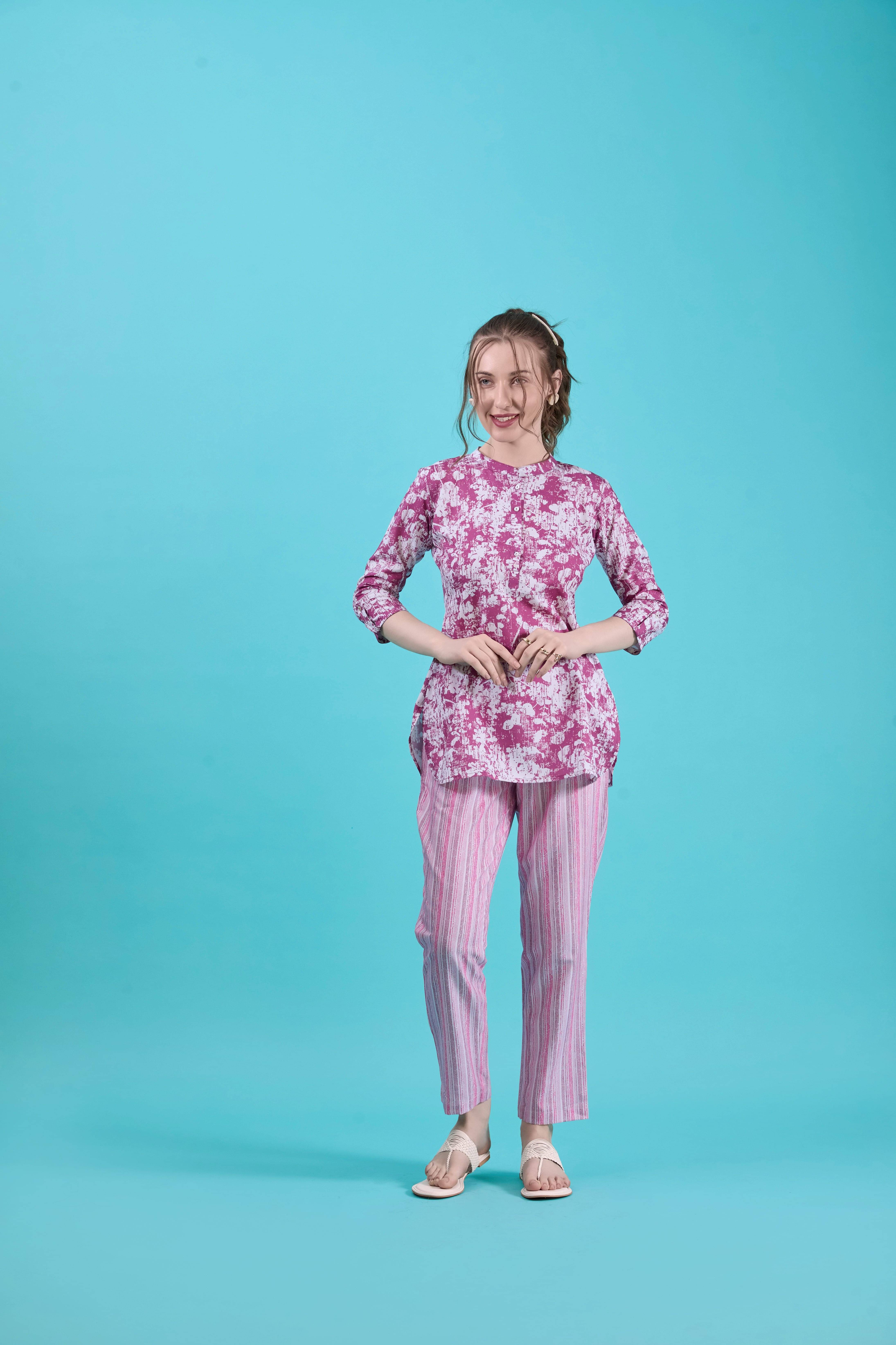     			Amarasha Women Printed Top With Trousers Co-Ord Set ( Purple )