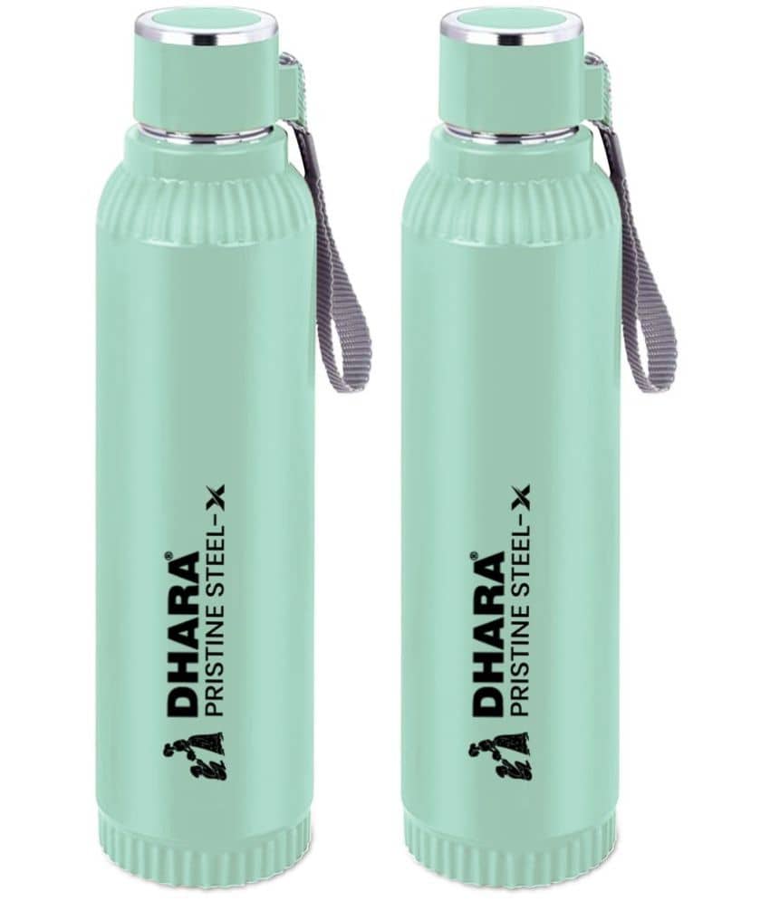Dhara Stainless Steel Quench Light Green Stainless Steel Water Bottle 700 mL ( Set of 2 )