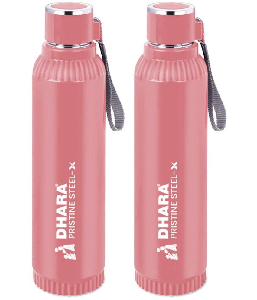 Dhara Stainless Steel Quench Peach Stainless Steel Water Bottle 700 mL ( Set of 2 )
