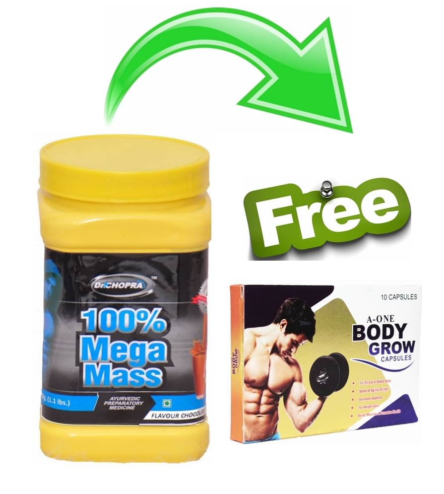 Dr. Chopra 100% Mega Mass Powder 500gm & GG A-one Body Grow Capsule 10 no.s Dr. Chopra 100% Mega Mass Powder 500gm & GG A-one Body Grow Capsule 10 no.s