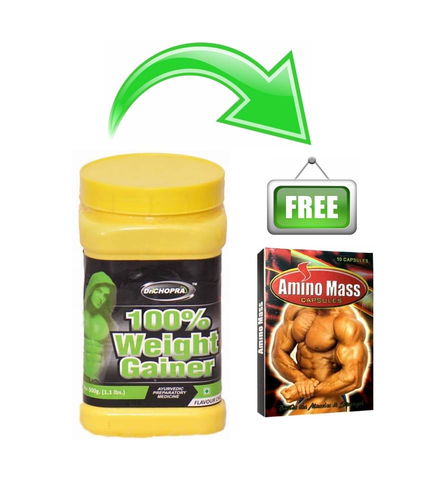 Dr. Chopra 100% Weight Gainer Powder 500gm & GG Amino Mass Capsule 10 no.s Dr. Chopra 100% Weight Gainer Powder 500gm & GG Amino Mass Capsule 10 no.s