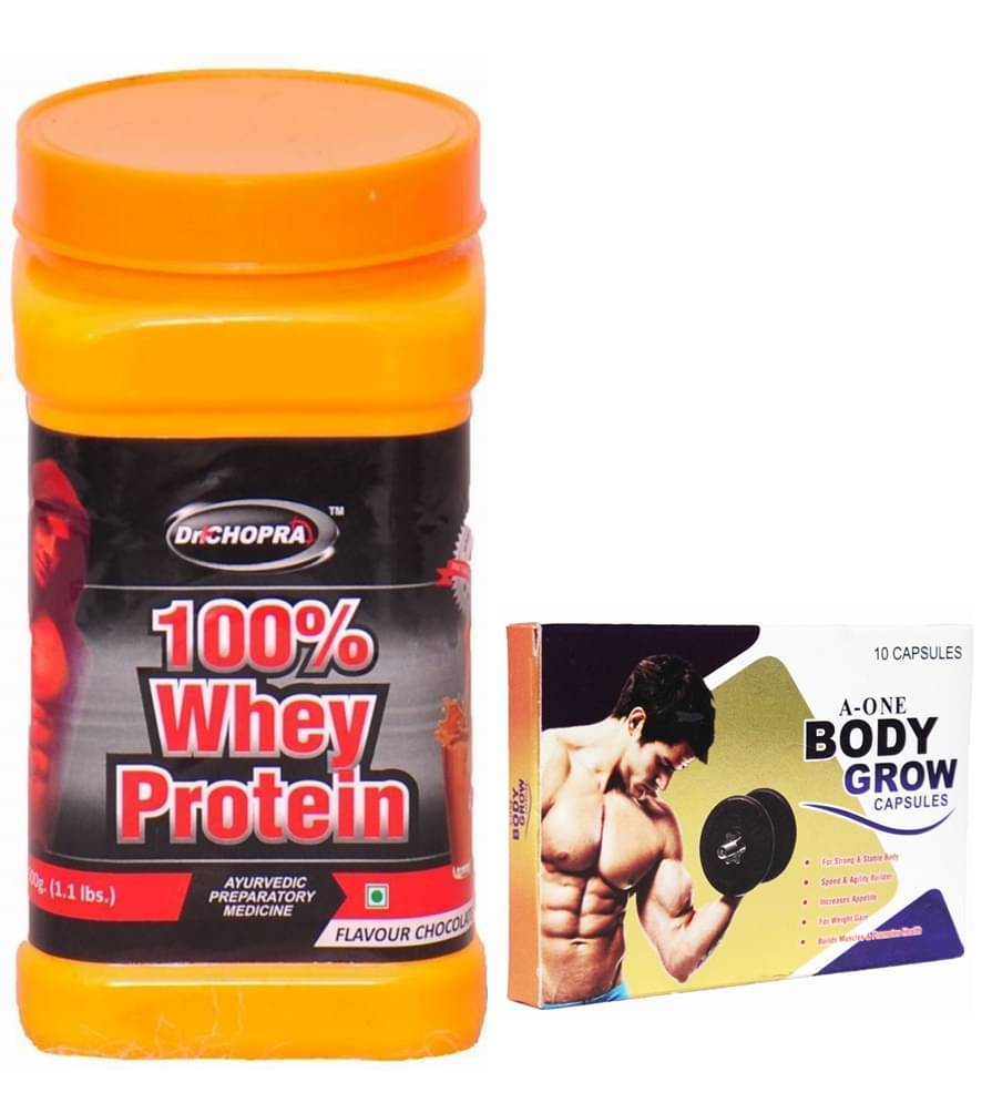     			Dr. Chopra 100% Whey Protein Powder 500gm & GG A-one Body Grow Capsule 10 no.s