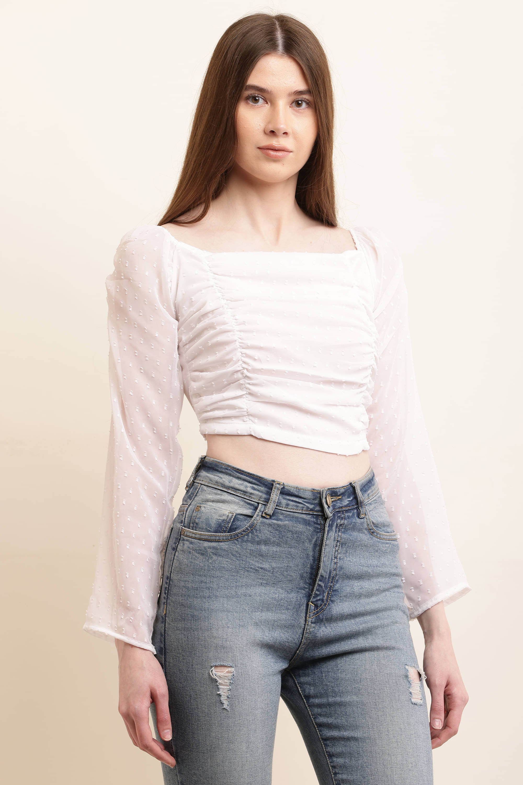    			HIGHLIGHT FASHION EXPORT Women's Crepe Crop Top ( White )