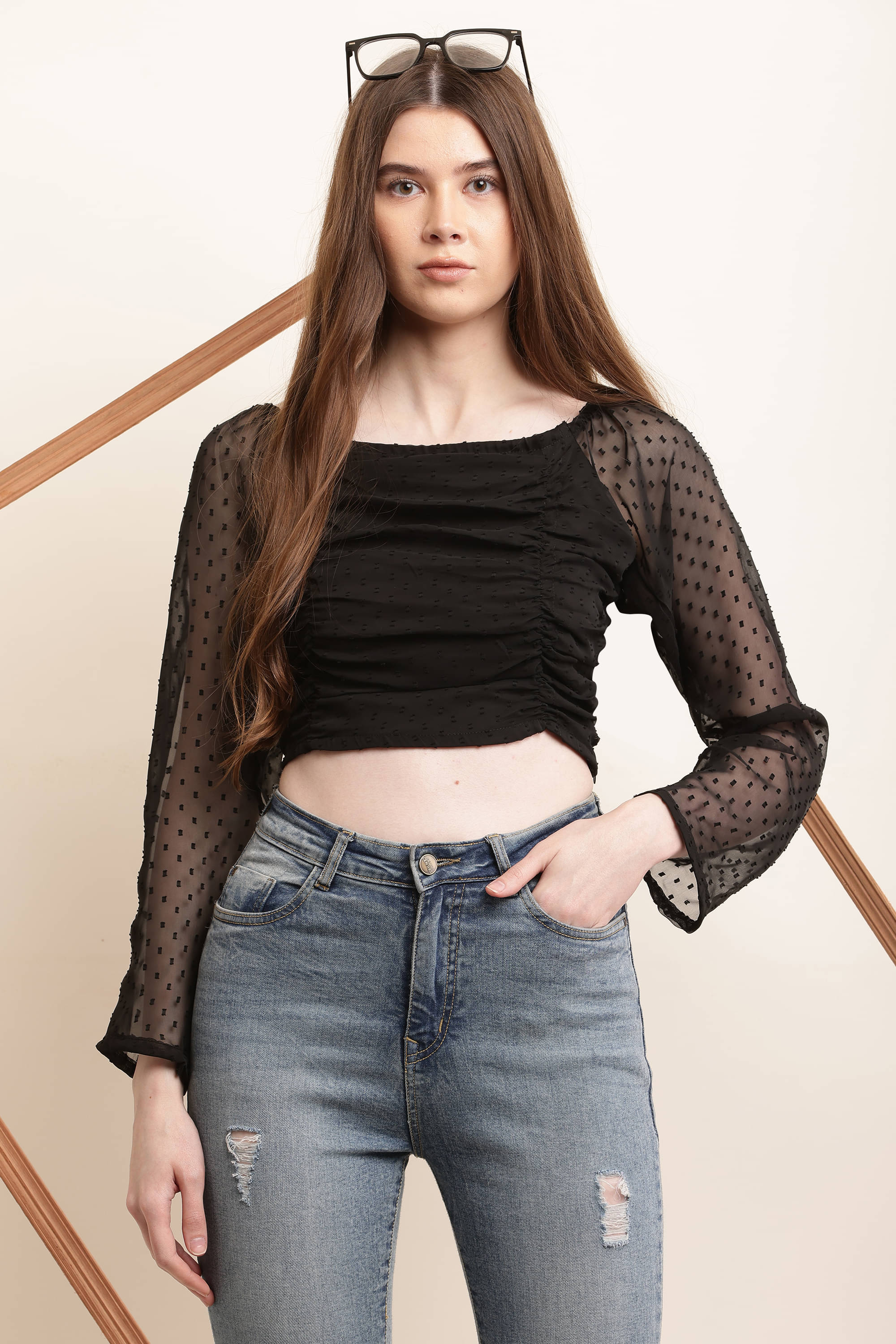     			JC4U Women's Crepe Crop Top ( Black )
