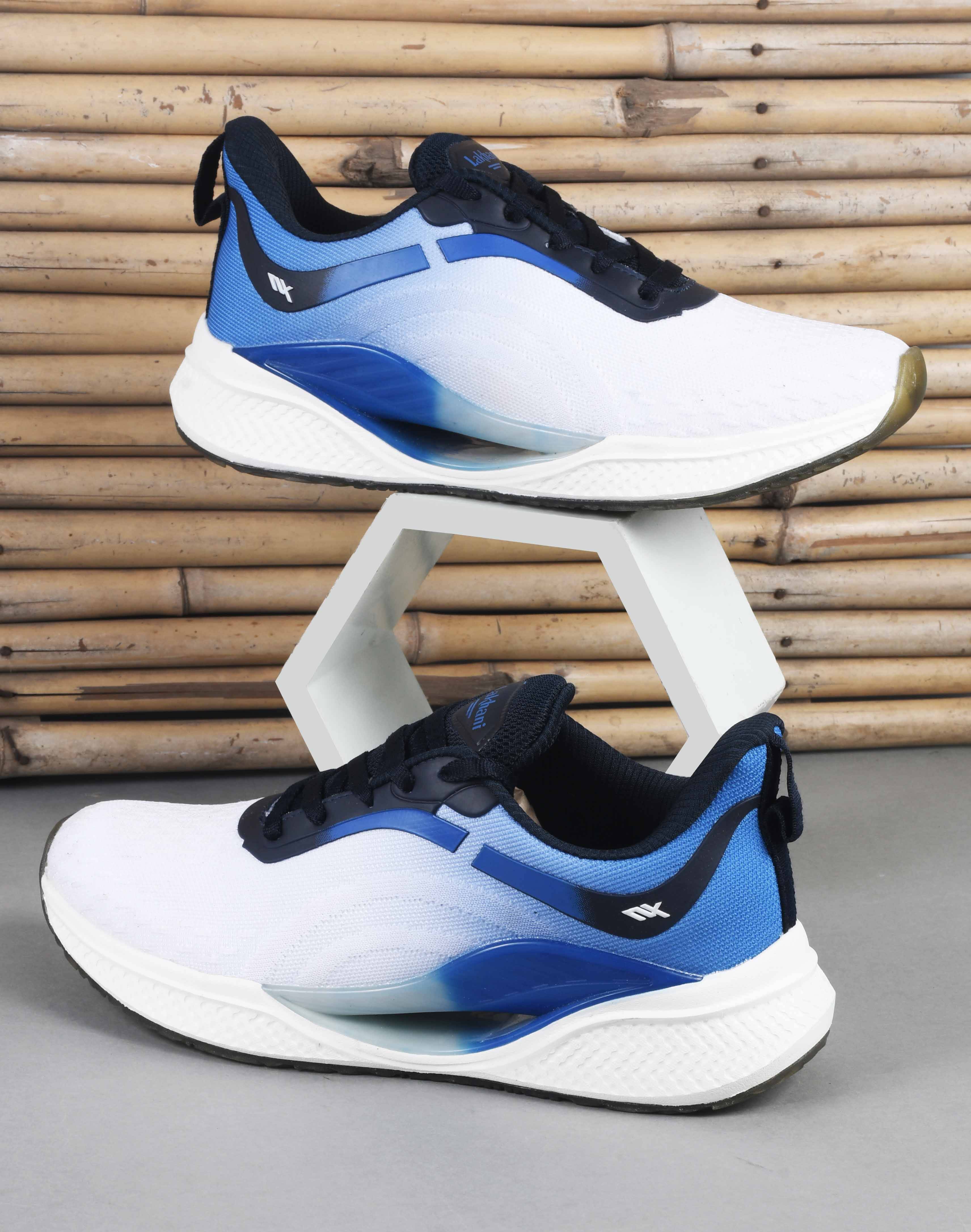     			Lakhani Aashirwad E-Max-01-White-Navy-Sky Navy Men's Lifestyle Shoes