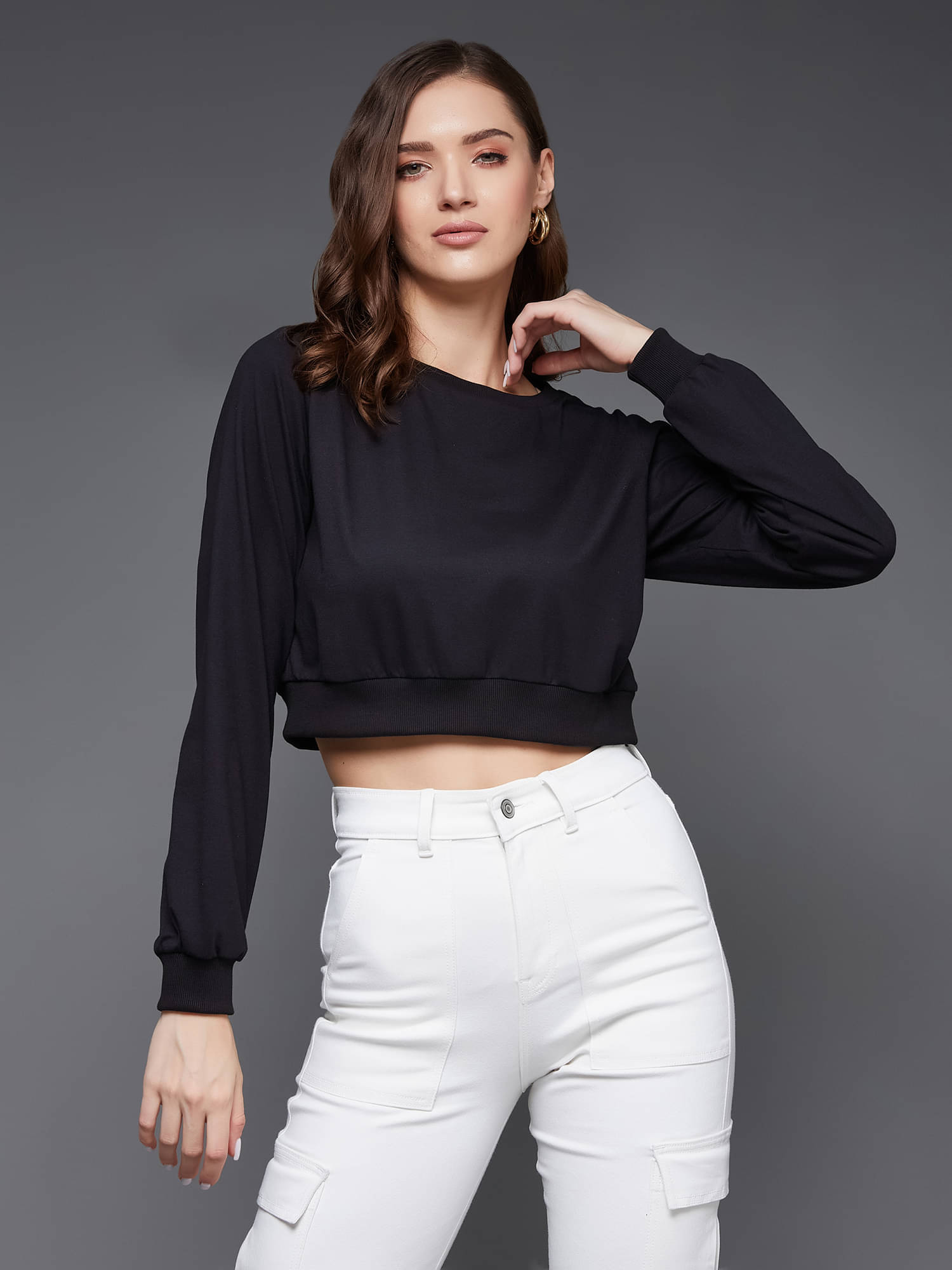 Miss Chase Women's Polyester Crop Top ( Black ) Miss Chase Women's Polyester Crop Top ( Black )