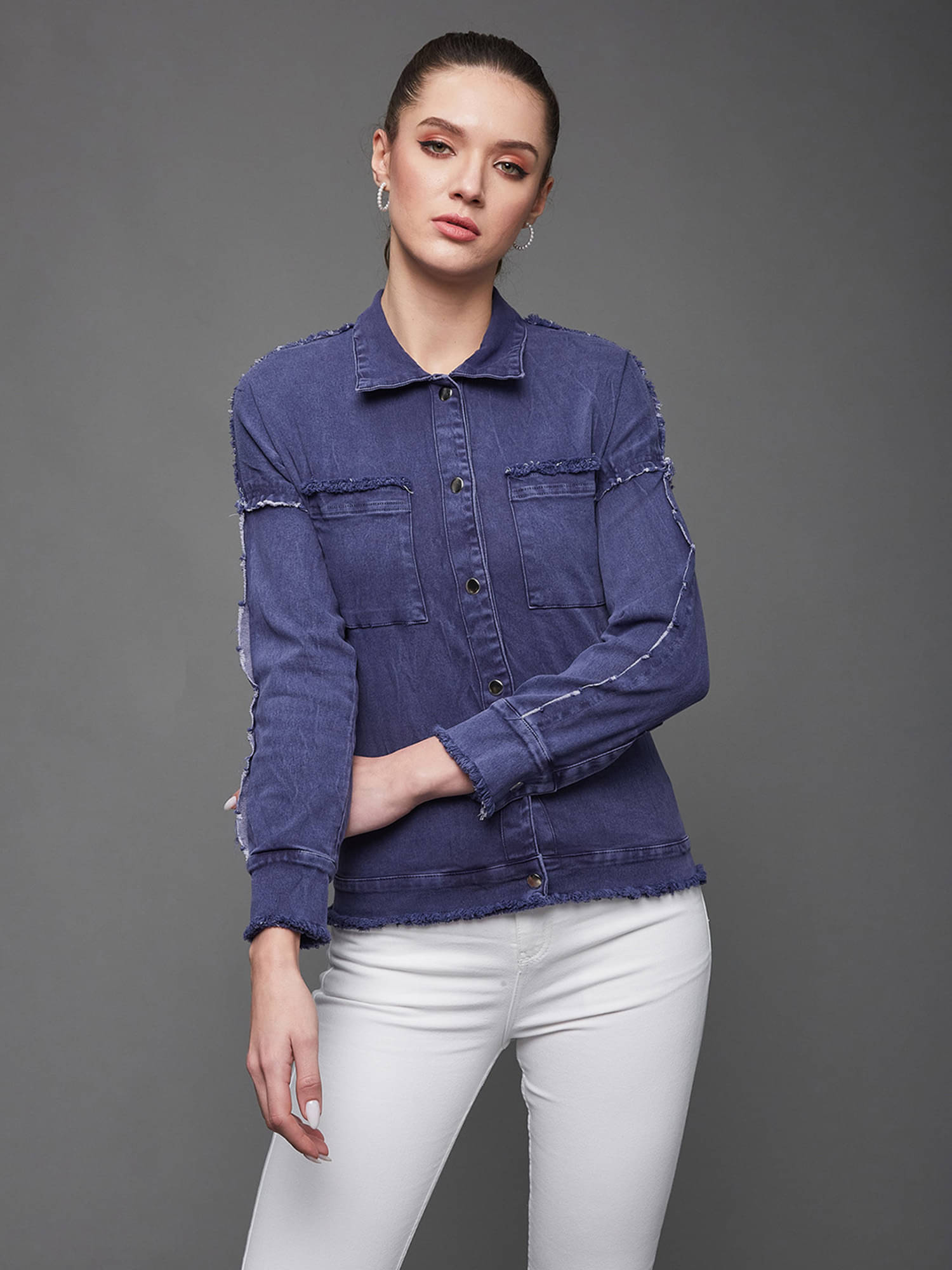     			Miss Chase - Cotton Blue Bomber Jackets
