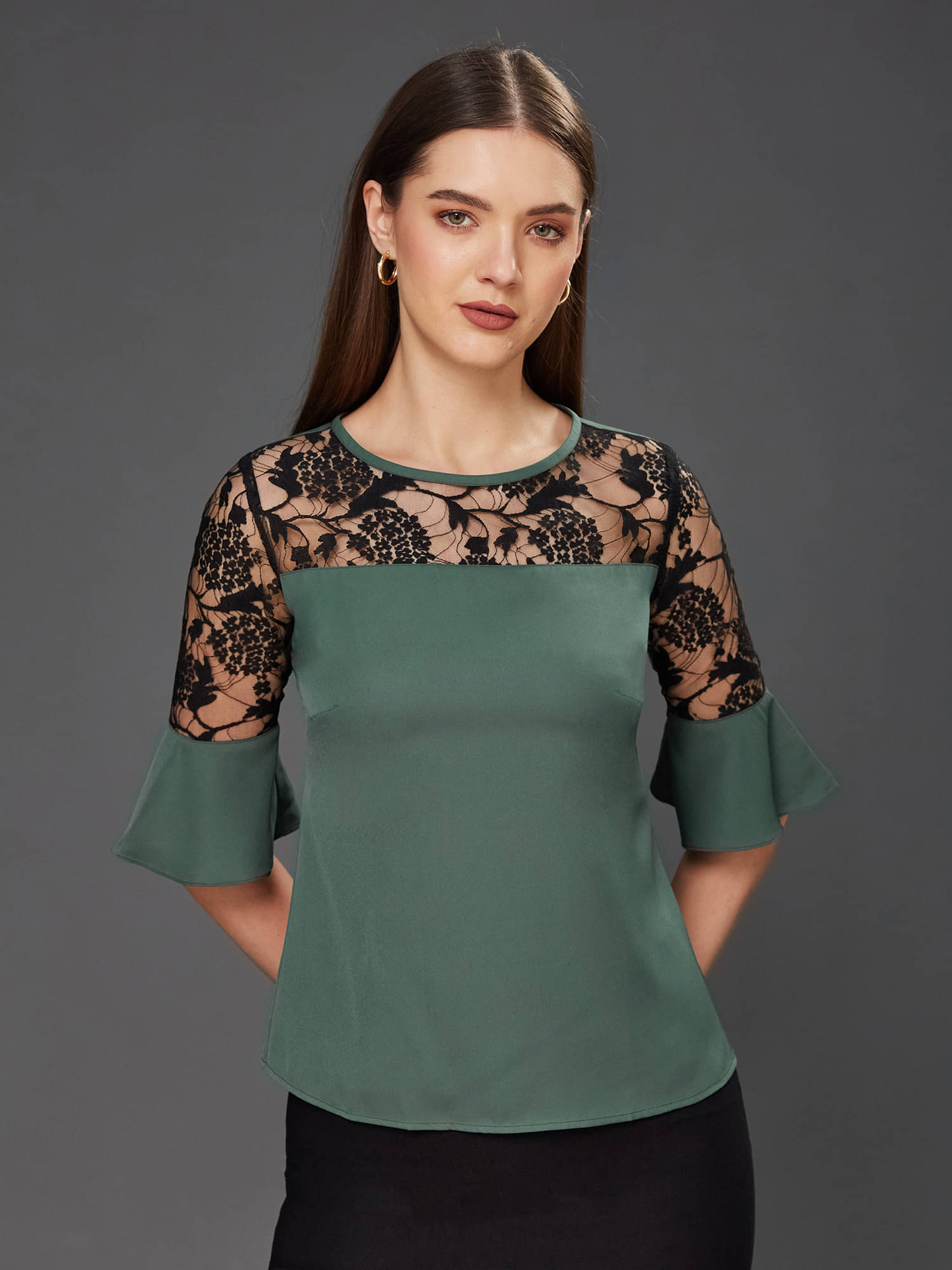 Miss Chase Women's Polyester Regular Top ( Green ) Miss Chase Women's Polyester Regular Top ( Green )