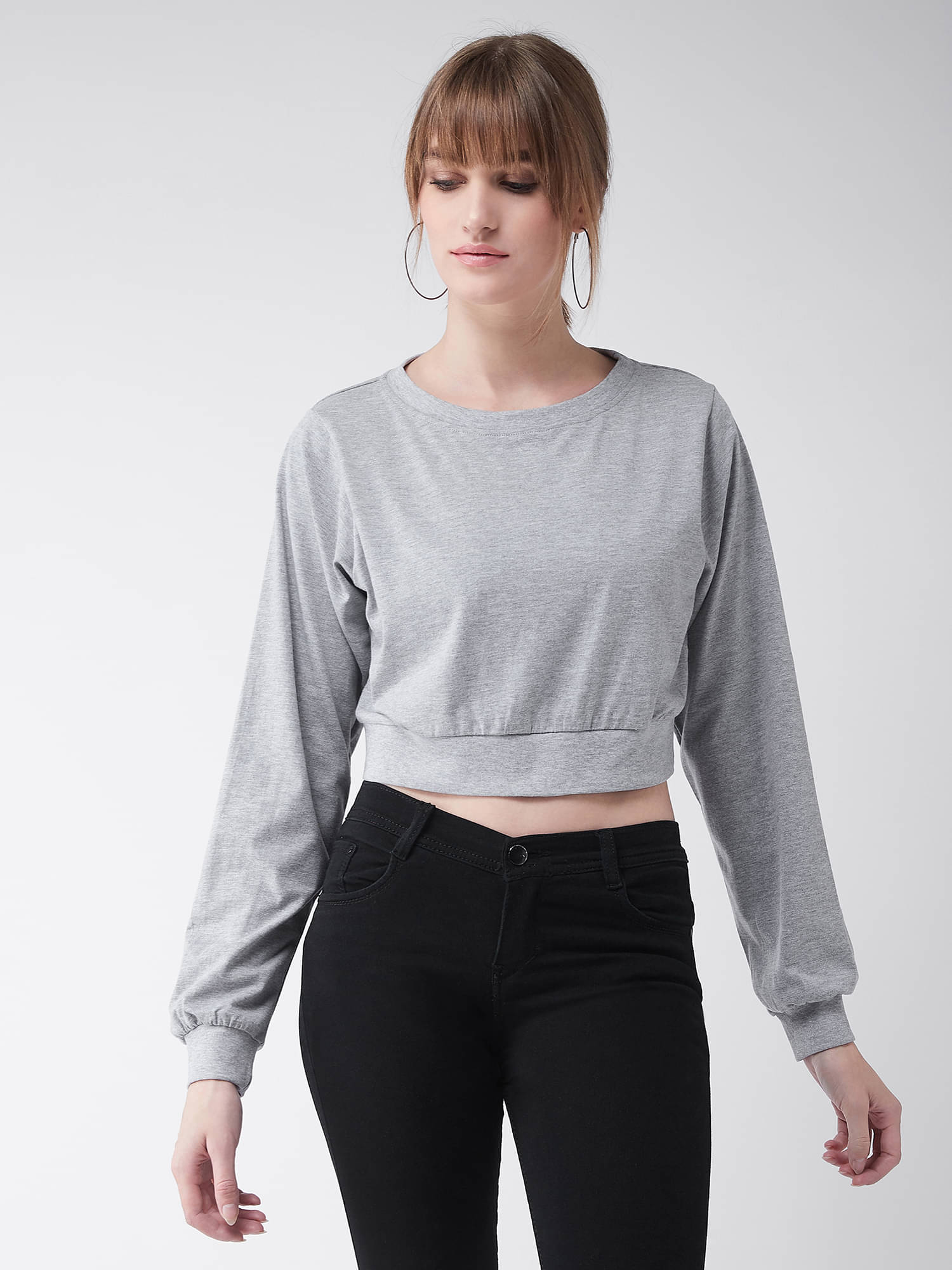 Miss Chase Women's Cotton Crop Top ( Grey ) Miss Chase Women's Cotton Crop Top ( Grey )