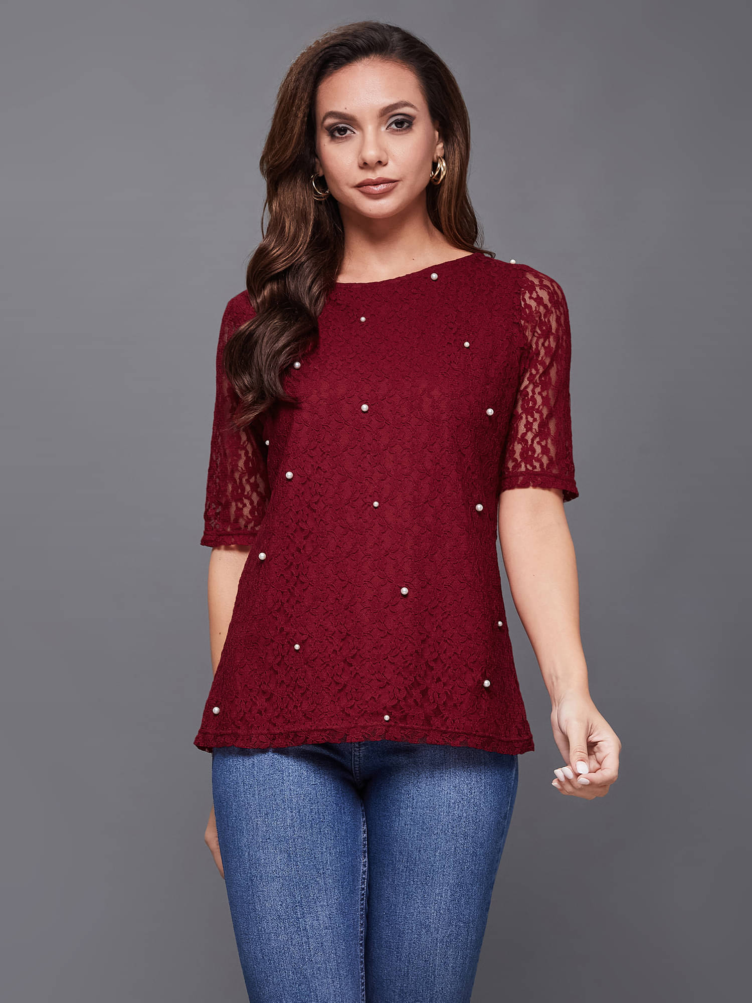 Miss Chase Women's Polyester Regular Top ( Maroon ) Miss Chase Women's Polyester Regular Top ( Maroon )