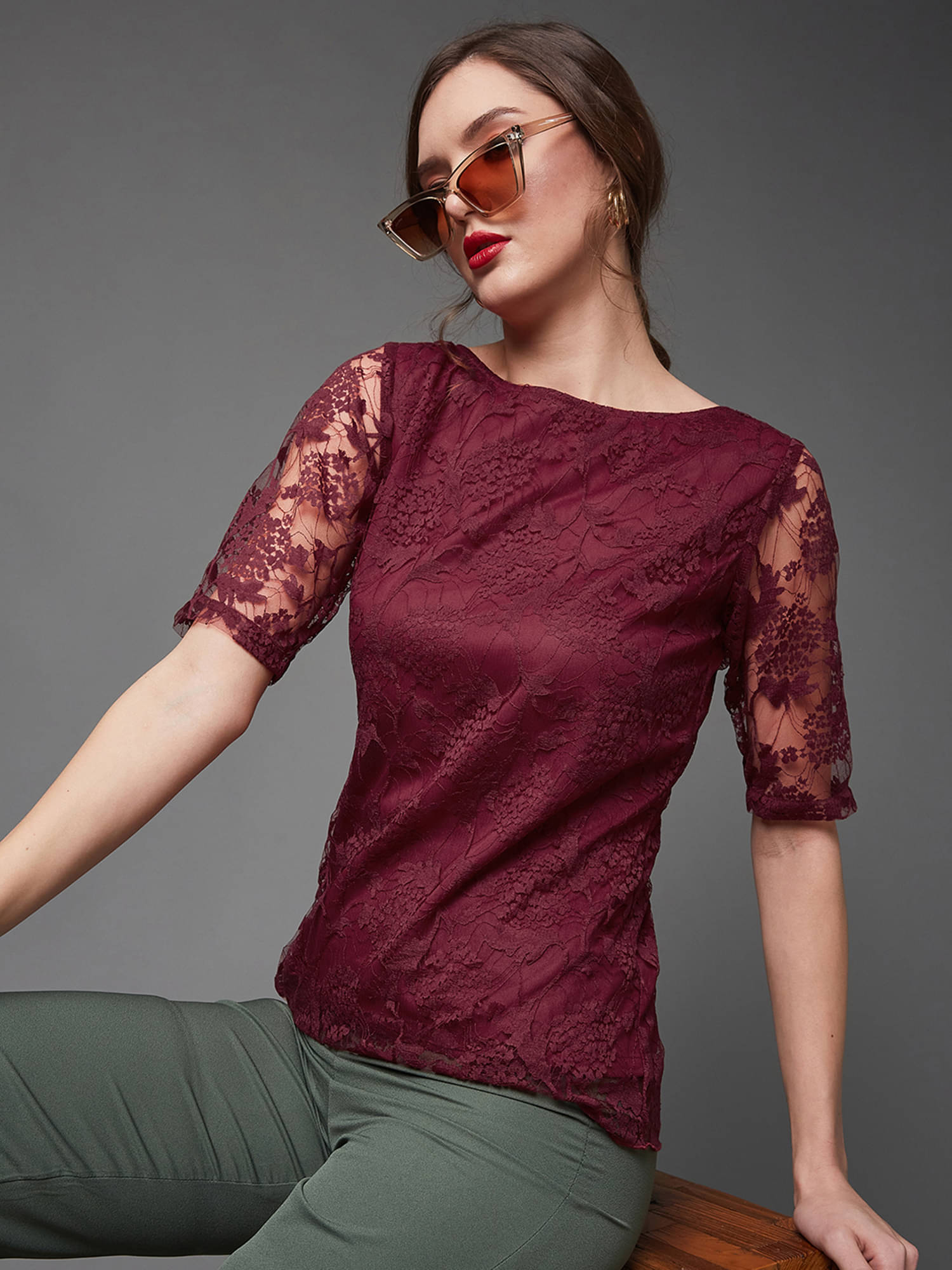     			Miss Chase Women's Polyester Regular Top ( Maroon )