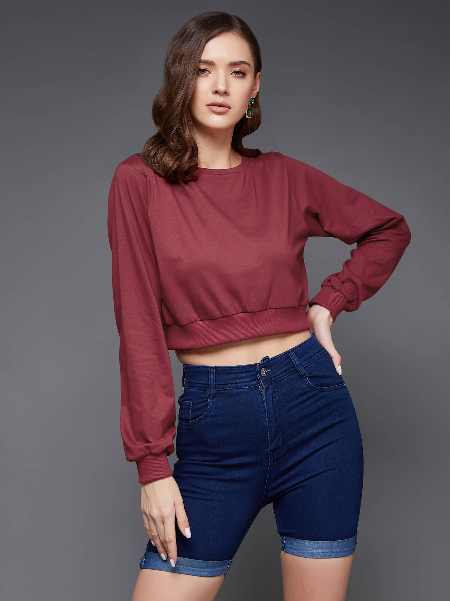 Miss Chase Women's Polyester Crop Top ( Maroon ) Miss Chase Women's Polyester Crop Top ( Maroon )