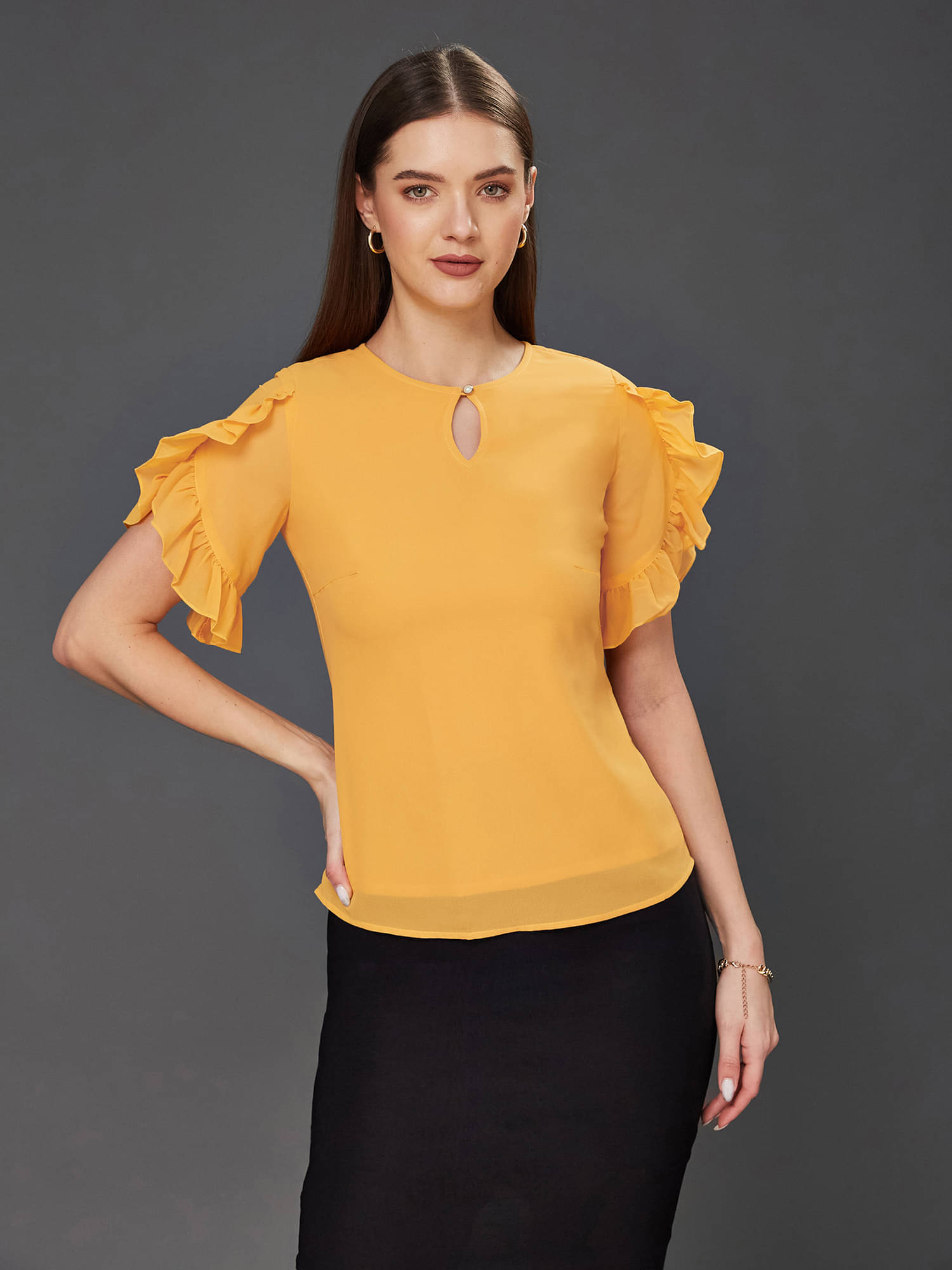     			Miss Chase Women's Georgette Regular Top ( Mustard )