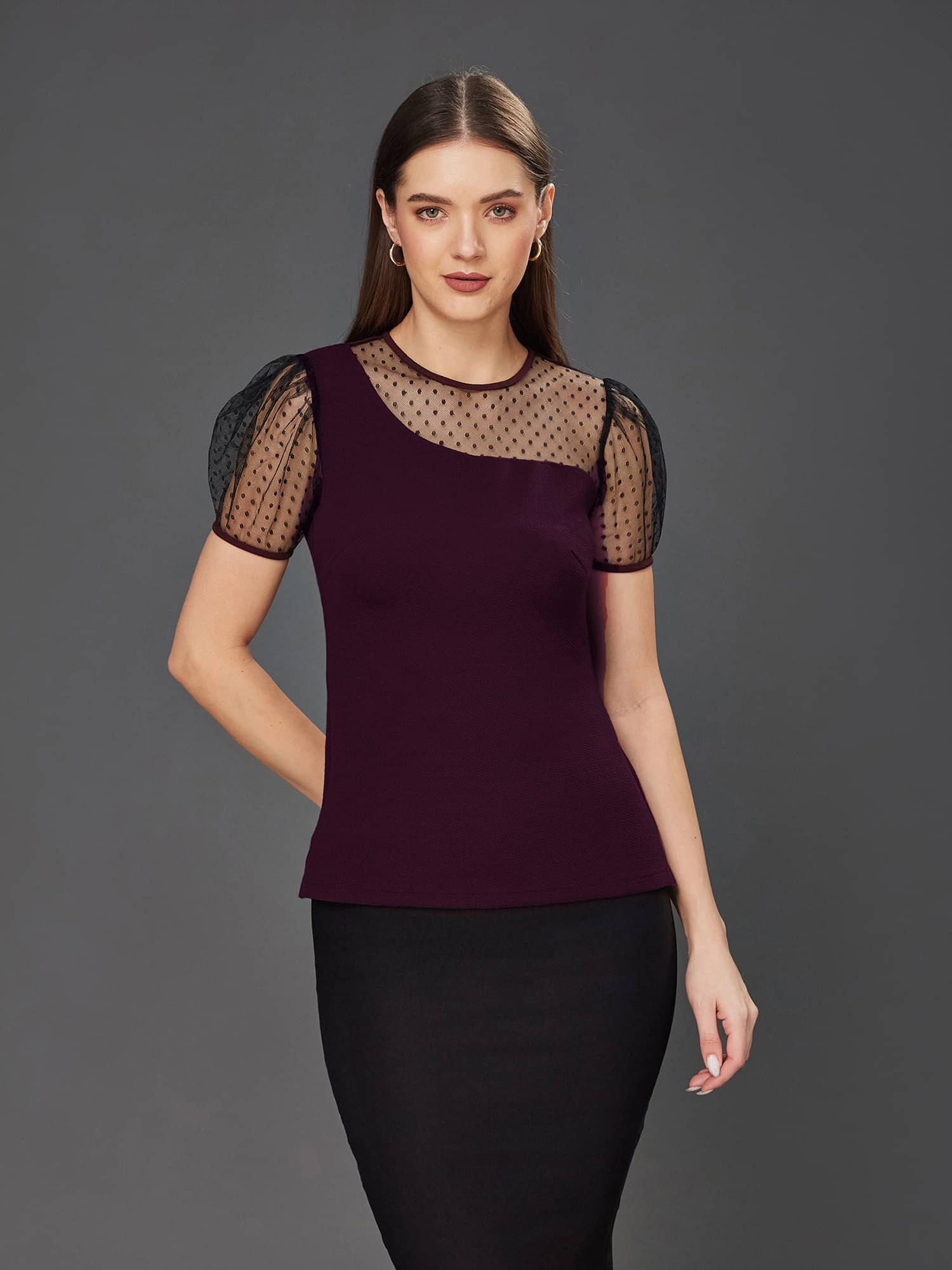     			Miss Chase Women's Polyester Asymmetrical Top ( Purple )