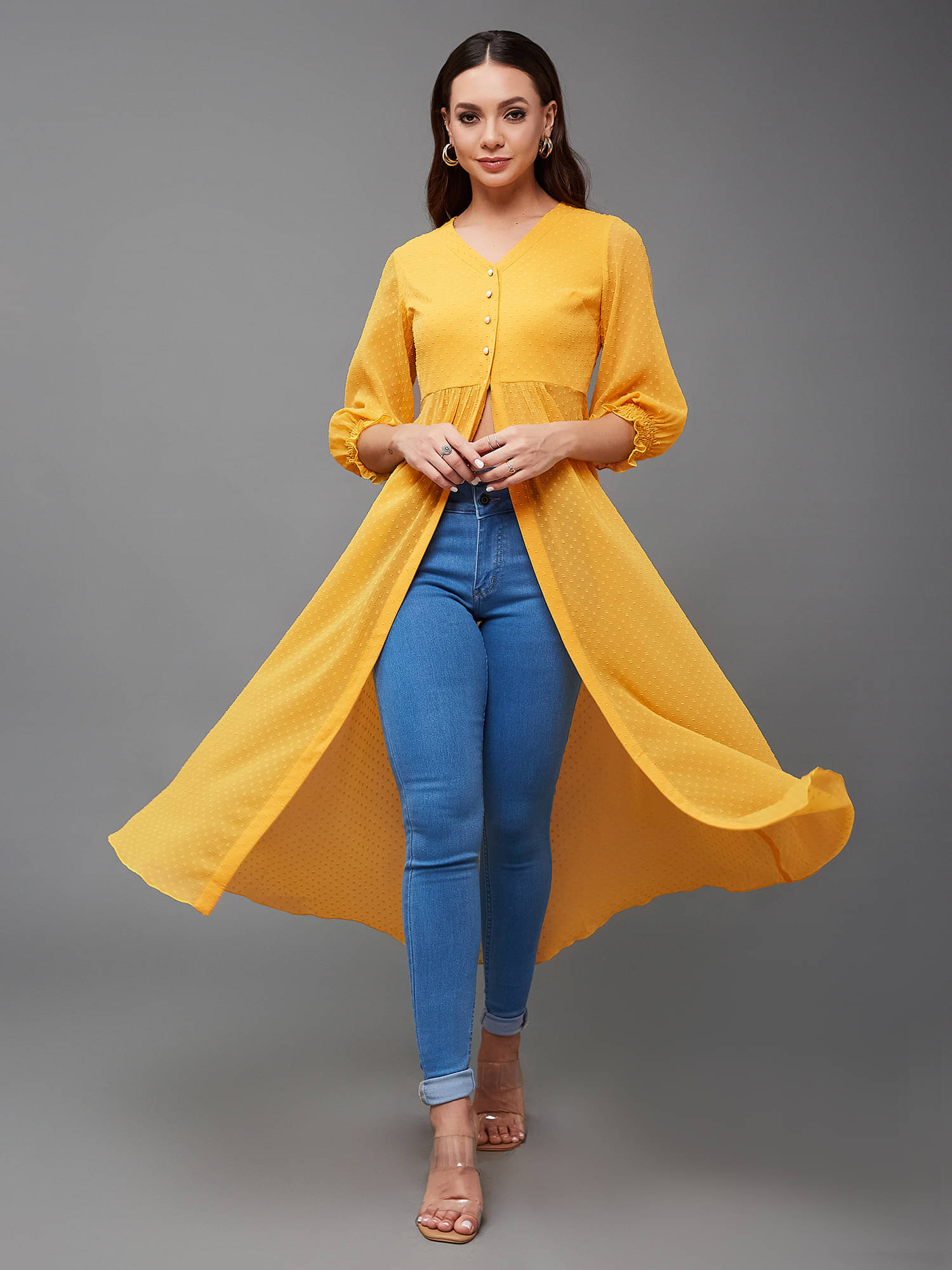 Miss Chase Women's Chiffon Empire Top ( Yellow ) Miss Chase Women's Chiffon Empire Top ( Yellow )