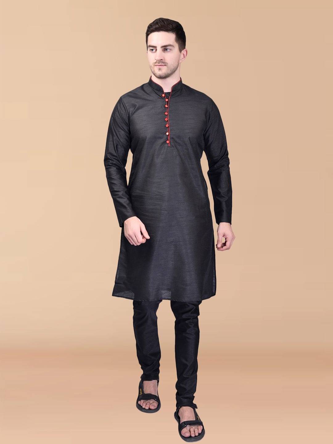 PRINTCULTR Black Silk Regular Fit Men's Kurta Pyjama Set ( Pack of 1 ) PRINTCULTR Black Silk Regular Fit Men's Kurta Pyjama Set ( Pack of 1 )