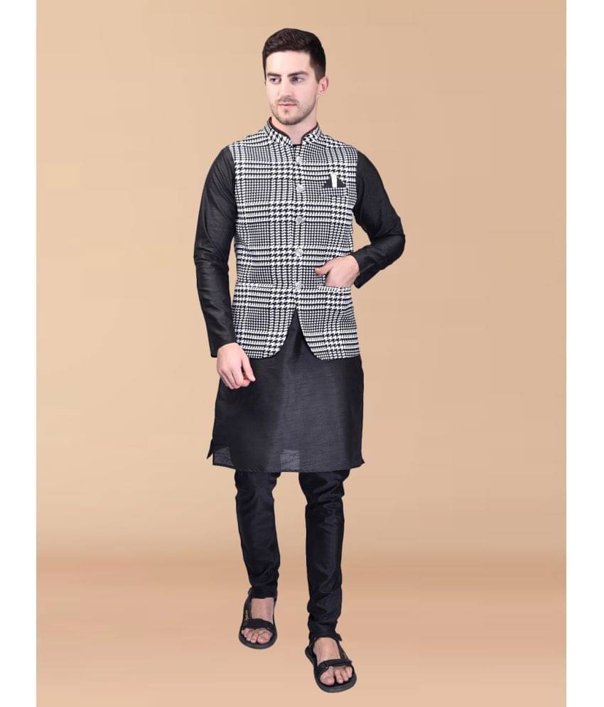 PRINTCULTR Black Silk Regular Fit Men's Kurta Pyjama Set ( Pack of 1 ) PRINTCULTR Black Silk Regular Fit Men's Kurta Pyjama Set ( Pack of 1 )