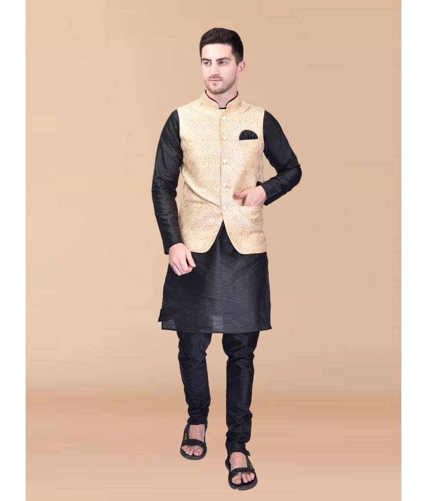 PRINTCULTR Black Silk Regular Fit Men's Kurta Pyjama Set ( Pack of 1 ) PRINTCULTR Black Silk Regular Fit Men's Kurta Pyjama Set ( Pack of 1 )