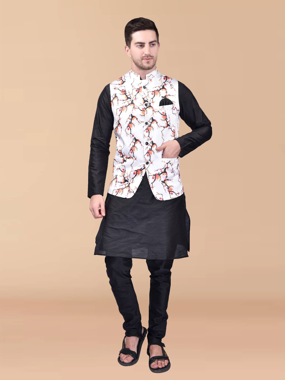     			PRINTCULTR Black Silk Regular Fit Men's Kurta Pyjama Set ( Pack of 1 )