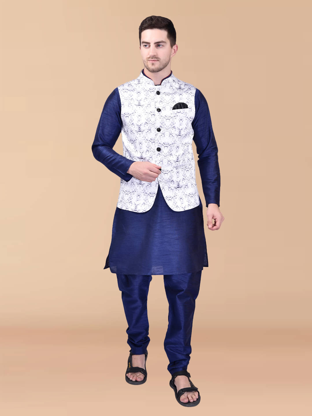 PRINTCULTR Blue Silk Regular Fit Men's Kurta Pyjama Set ( Pack of 1 ) PRINTCULTR Blue Silk Regular Fit Men's Kurta Pyjama Set ( Pack of 1 )