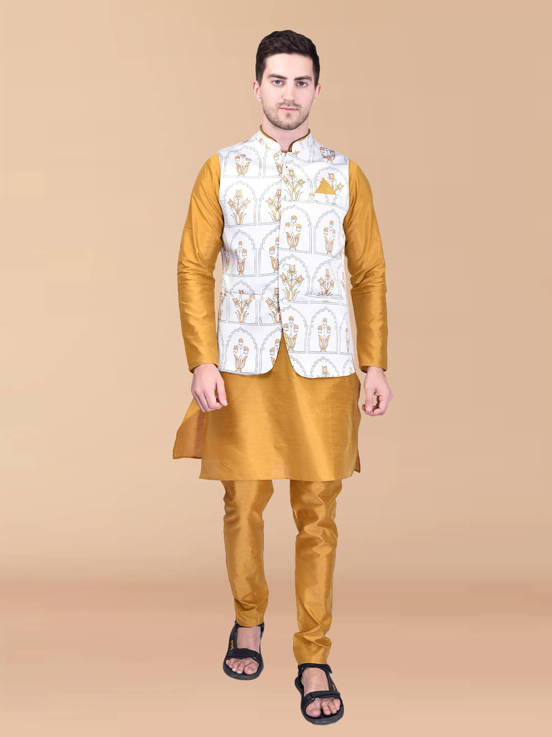     			PRINTCULTR Gold Silk Regular Fit Men's Kurta Pyjama Set ( Pack of 1 )