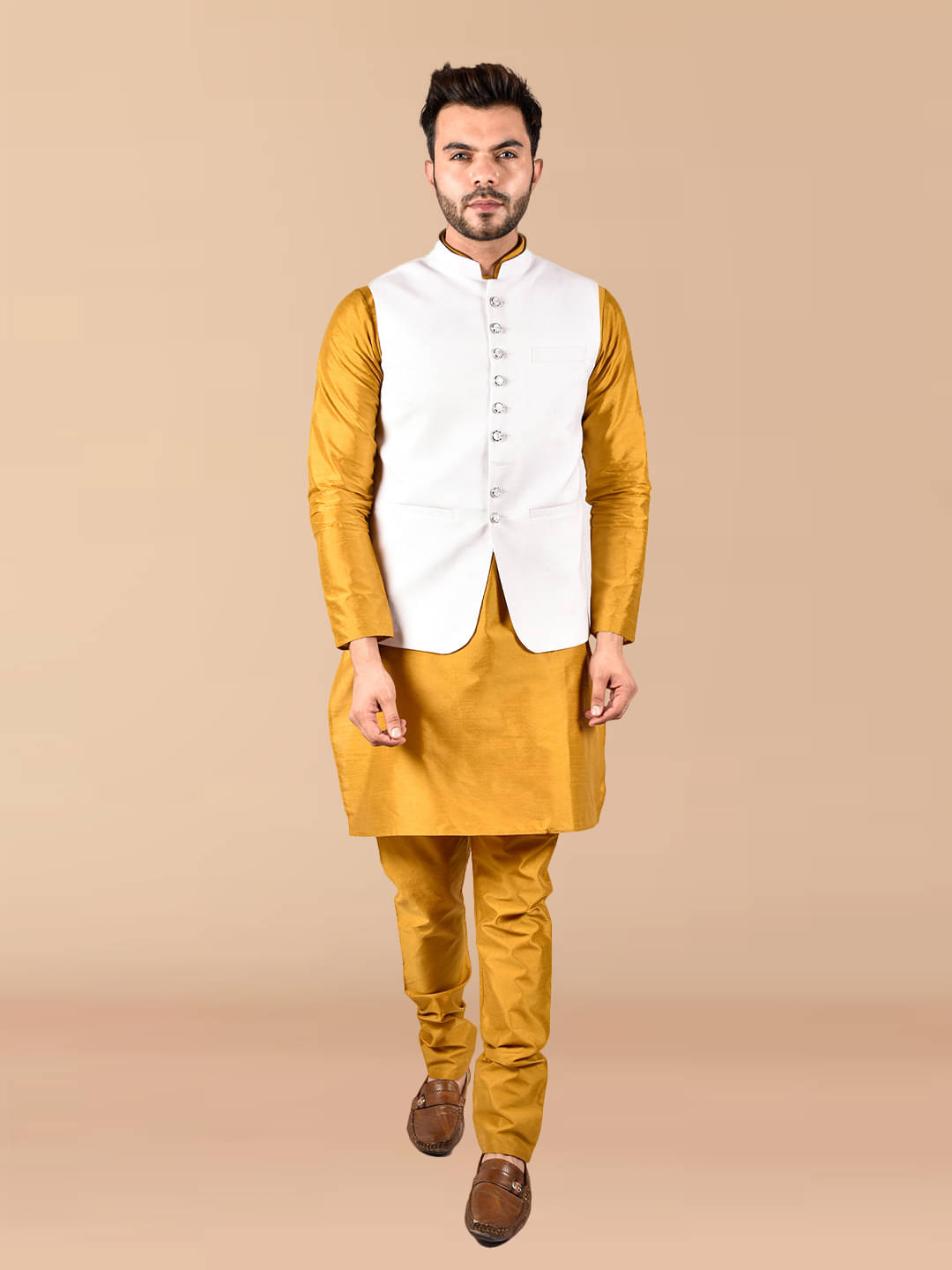 PRINTCULTR Mustard Silk Regular Fit Men's Kurta Pyjama Set ( Pack of 1 ) PRINTCULTR Mustard Silk Regular Fit Men's Kurta Pyjama Set ( Pack of 1 )
