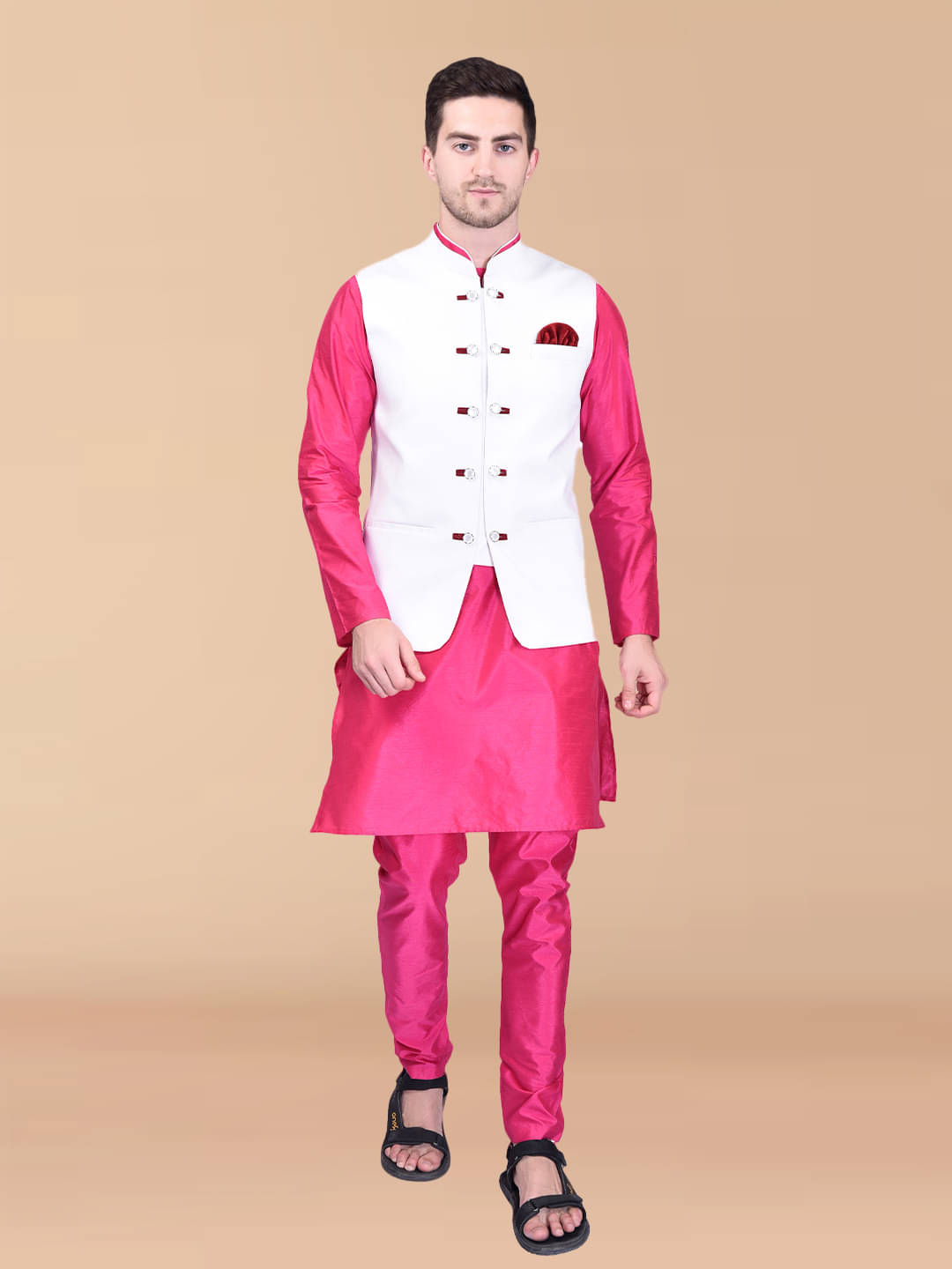     			PRINTCULTR Pink Silk Regular Fit Men's Kurta Pyjama Set ( Pack of 1 )