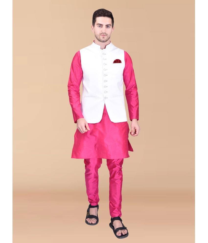 PRINTCULTR Pink Silk Regular Fit Men's Kurta Pyjama Set ( Pack of 1 ) PRINTCULTR Pink Silk Regular Fit Men's Kurta Pyjama Set ( Pack of 1 )