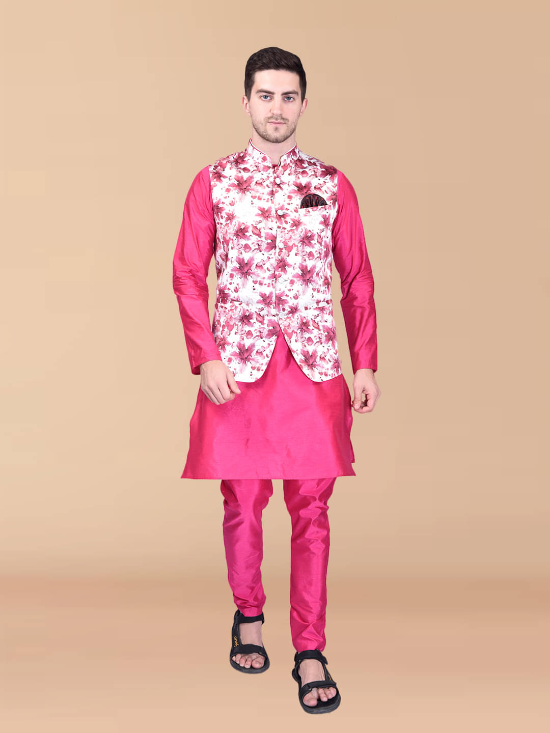 PRINTCULTR Pink Silk Regular Fit Men's Kurta Pyjama Set ( Pack of 1 ) PRINTCULTR Pink Silk Regular Fit Men's Kurta Pyjama Set ( Pack of 1 )