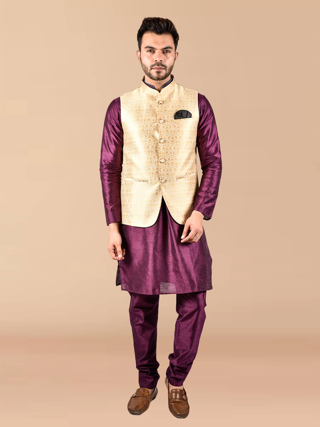     			PRINTCULTR Purple Silk Regular Fit Men's Kurta Pyjama Set ( Pack of 1 )