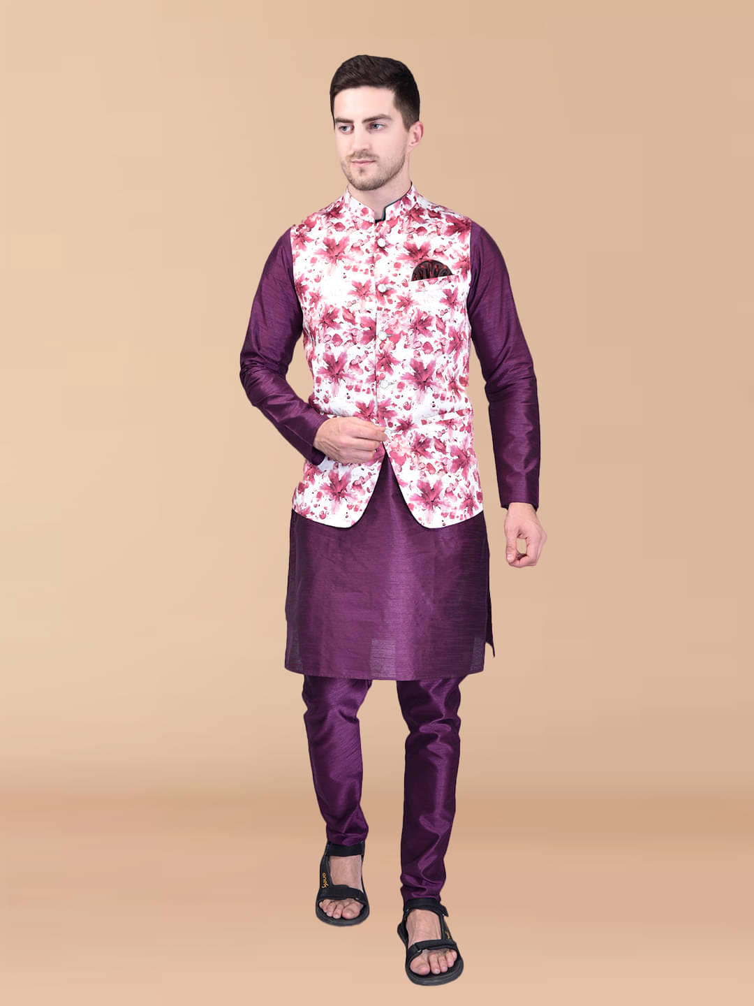 PRINTCULTR Purple Silk Regular Fit Men's Kurta Pyjama Set ( Pack of 1 ) PRINTCULTR Purple Silk Regular Fit Men's Kurta Pyjama Set ( Pack of 1 )