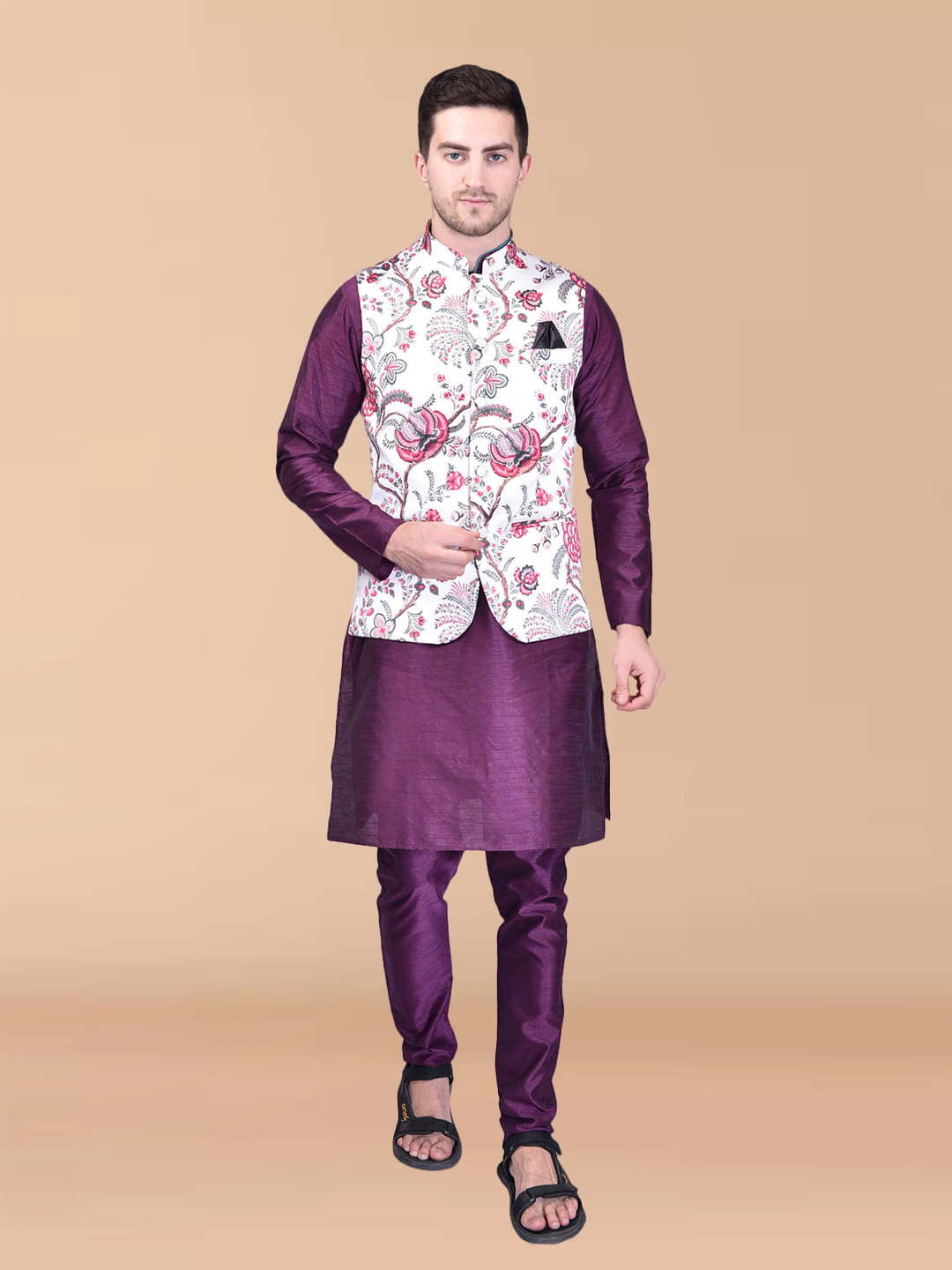 PRINTCULTR Purple Silk Regular Fit Men's Kurta Pyjama Set ( Pack of 1 ) PRINTCULTR Purple Silk Regular Fit Men's Kurta Pyjama Set ( Pack of 1 )