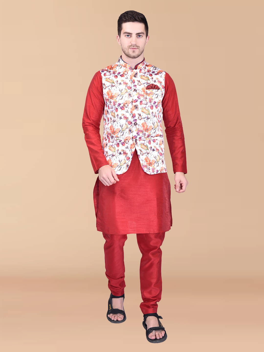 PRINTCULTR Red Silk Regular Fit Men's Kurta Pyjama Set ( Pack of 1 ) PRINTCULTR Red Silk Regular Fit Men's Kurta Pyjama Set ( Pack of 1 )
