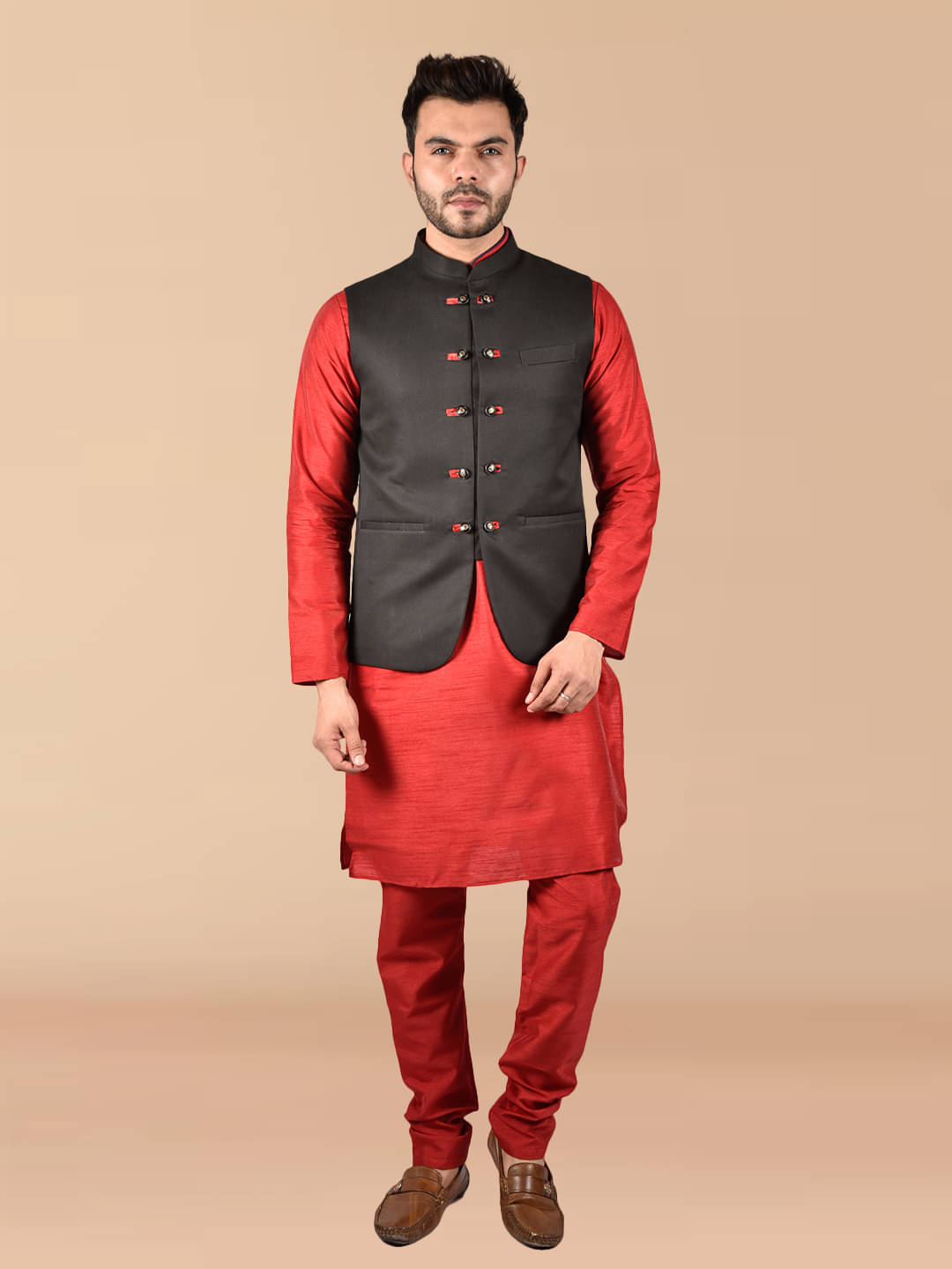 PRINTCULTR Red Silk Regular Fit Men's Kurta Pyjama Set ( Pack of 1 ) PRINTCULTR Red Silk Regular Fit Men's Kurta Pyjama Set ( Pack of 1 )