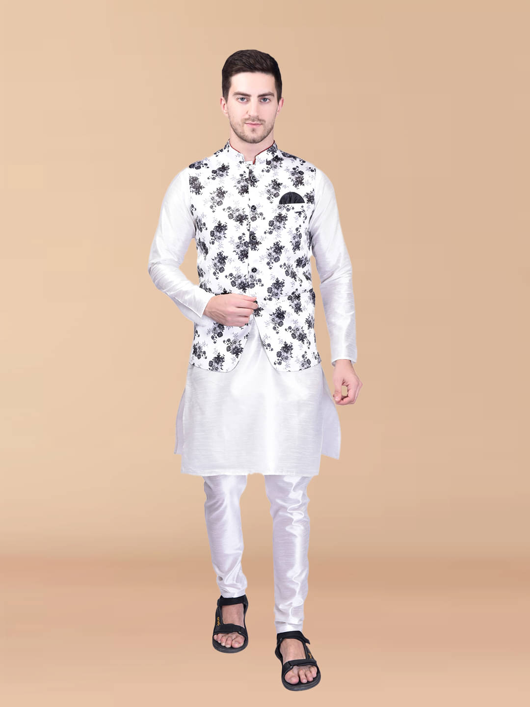     			PRINTCULTR Silver Silk Regular Fit Men's Kurta Pyjama Set ( Pack of 1 )