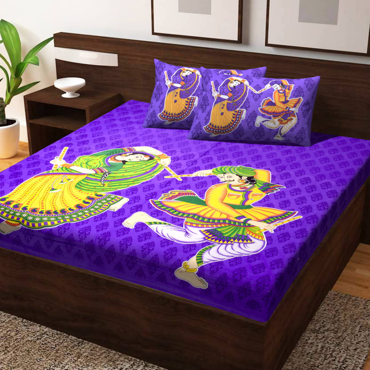     			Poorak Cotton 1 Double Bedsheet with 2 Pillow Covers ( Purple )