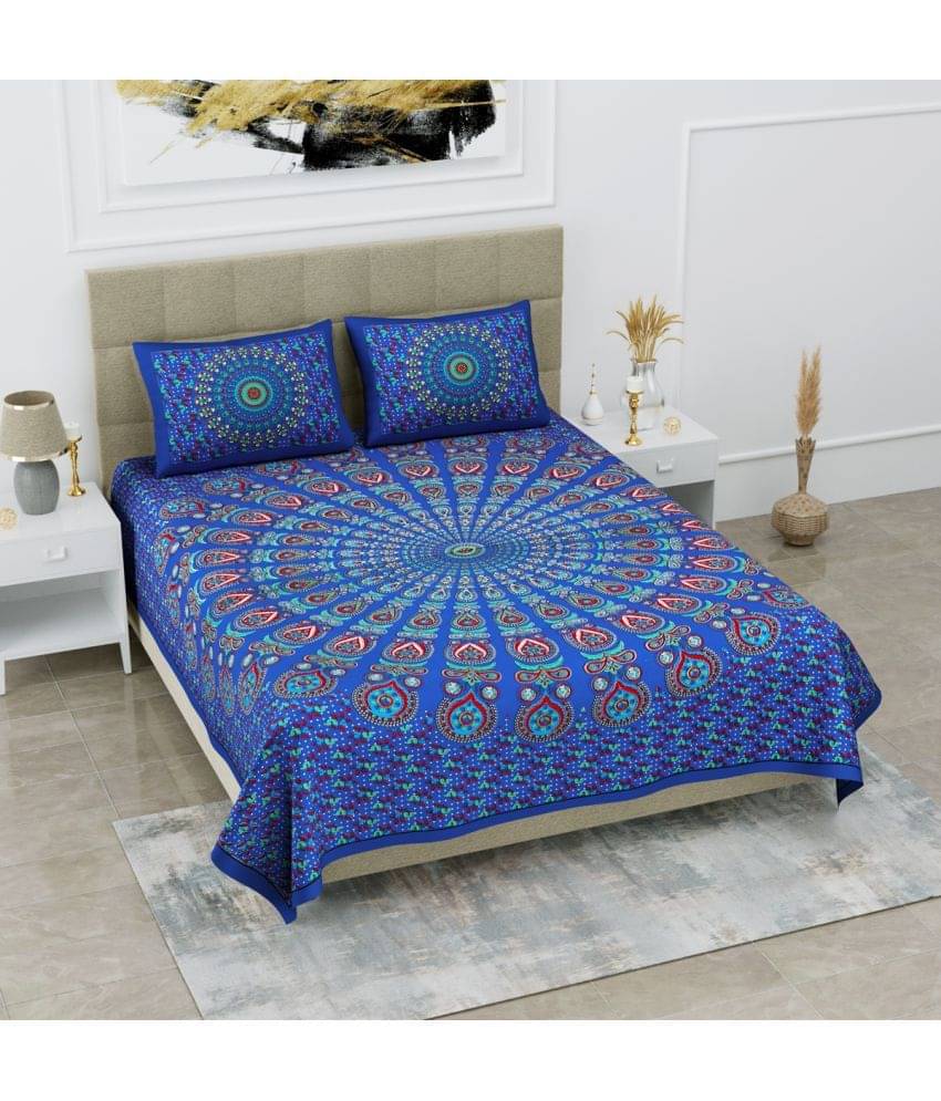     			Poorak Cotton 1 Double Bedsheet with 2 Pillow Covers ( Blue )