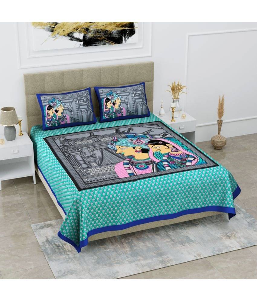     			Poorak Cotton 1 Double Bedsheet with 2 Pillow Covers ( Blue )