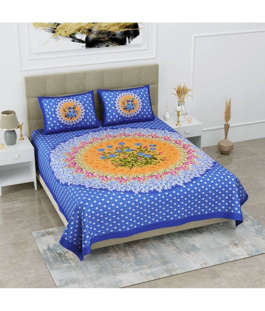     			Poorak Cotton 1 Double Bedsheet with 2 Pillow Covers ( Blue )