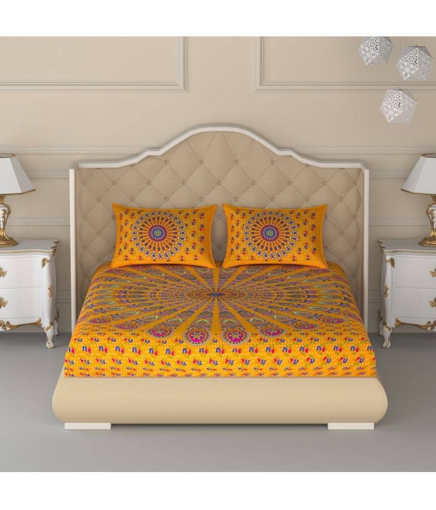     			Poorak Cotton 1 Double Bedsheet with 2 Pillow Covers ( Yellow )