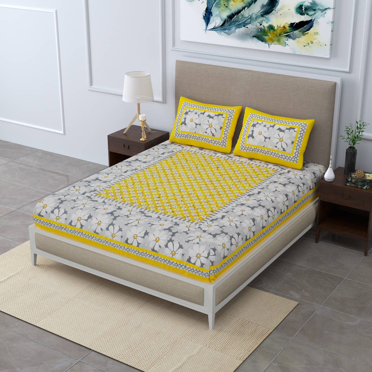    			Poorak Cotton 1 Double Bedsheet with 2 Pillow Covers ( Yellow )