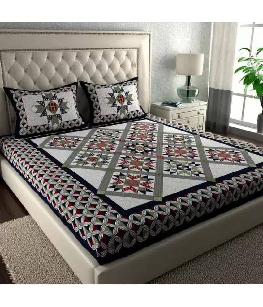     			Poorak Cotton 1 Double Bedsheet with 2 Pillow Covers ( Blue )