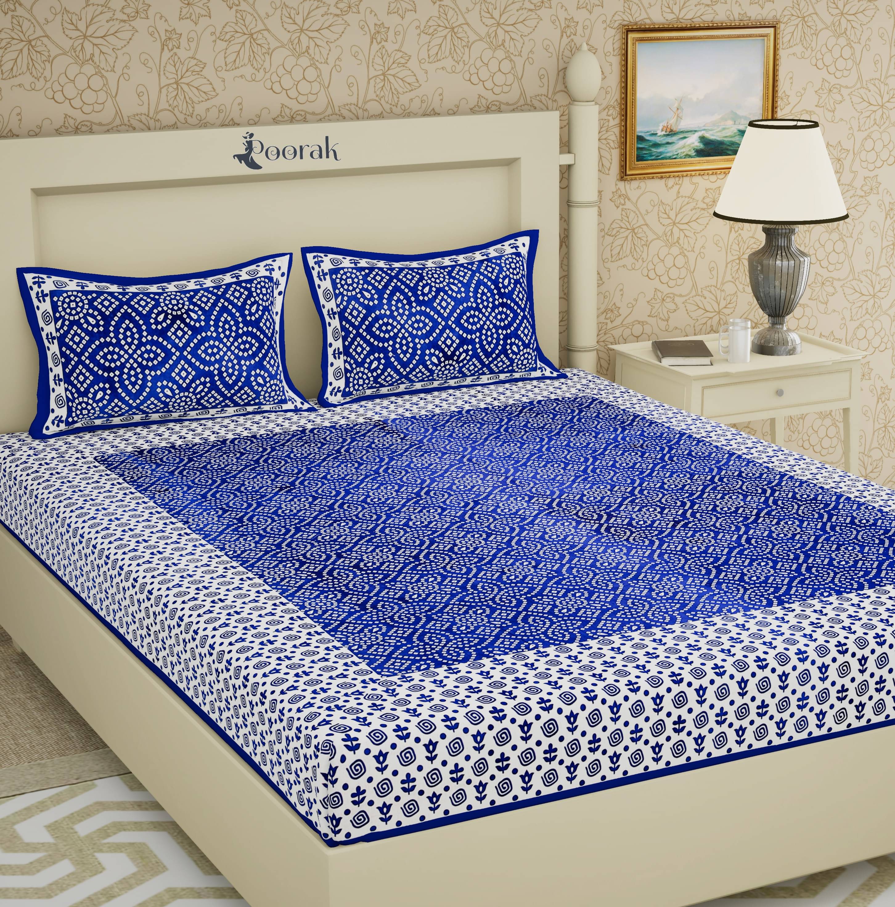     			Poorak Cotton 1 Double Bedsheet with 2 Pillow Covers ( Blue )