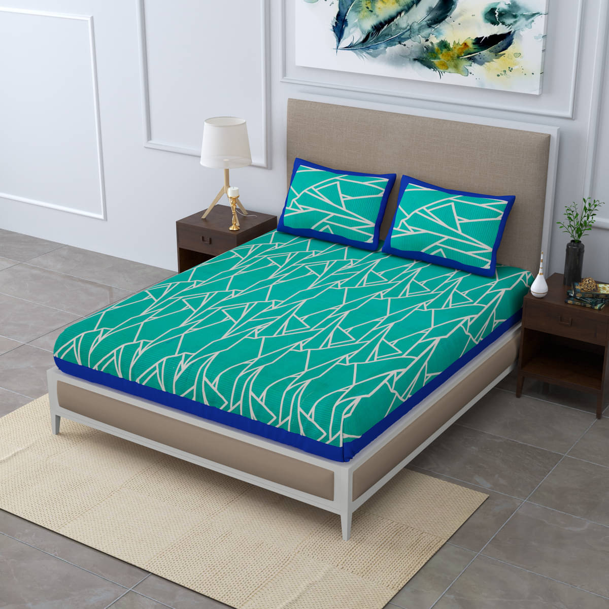     			Poorak Cotton 1 Double Bedsheet with 2 Pillow Covers ( Green )