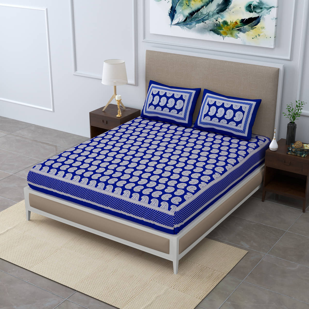     			Poorak Cotton 1 Double Bedsheet with 2 Pillow Covers ( Blue )