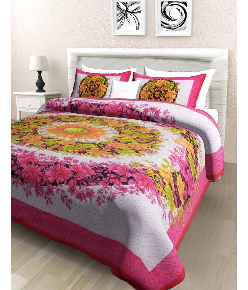     			Poorak Cotton 1 Double Bedsheet with 2 Pillow Covers ( Pink )