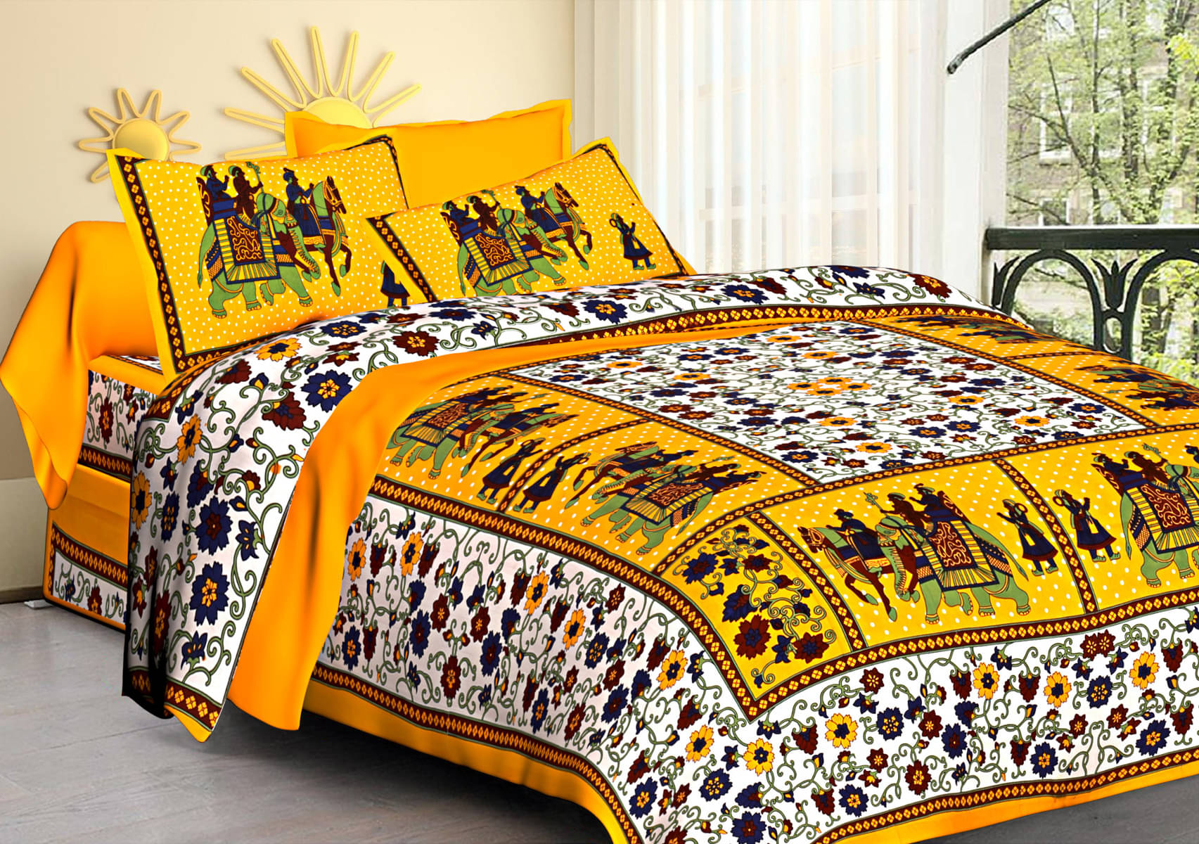     			Poorak Cotton 1 Double Bedsheet with 2 Pillow Covers ( Yellow )