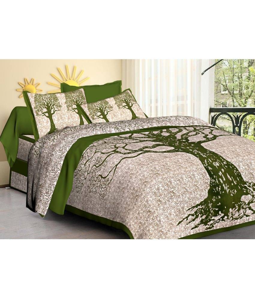     			Poorak Cotton 1 Double Bedsheet with 2 Pillow Covers ( Green )