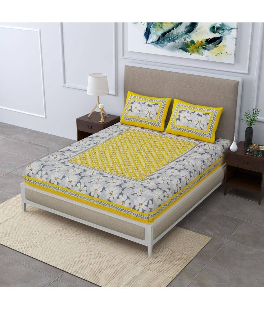     			Poorak Cotton 1 Double Bedsheet with 2 Pillow Covers ( Yellow )